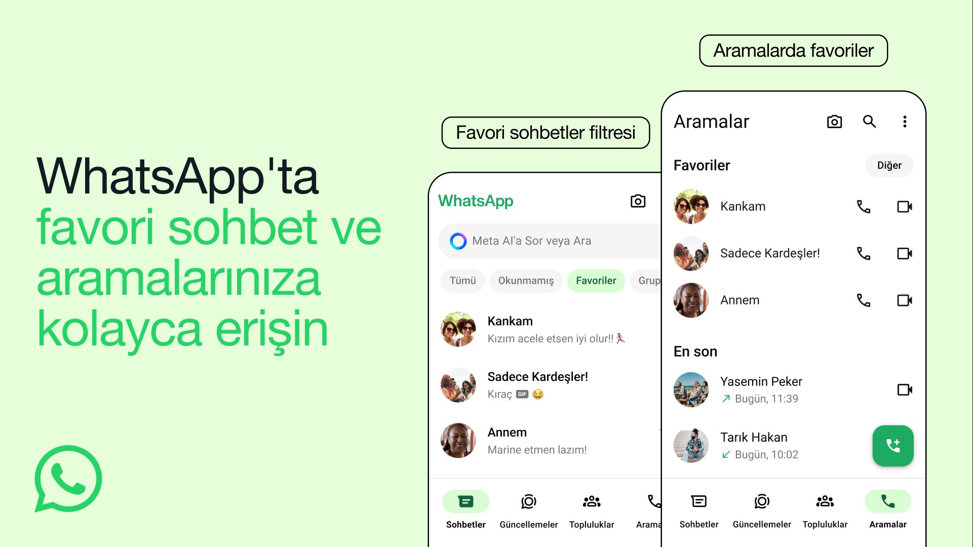 whatsapp kişileri favorilere ekleme sohbet & arama