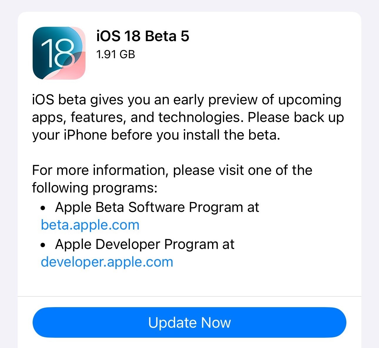 ios 18 beta 5 developer indir yükle