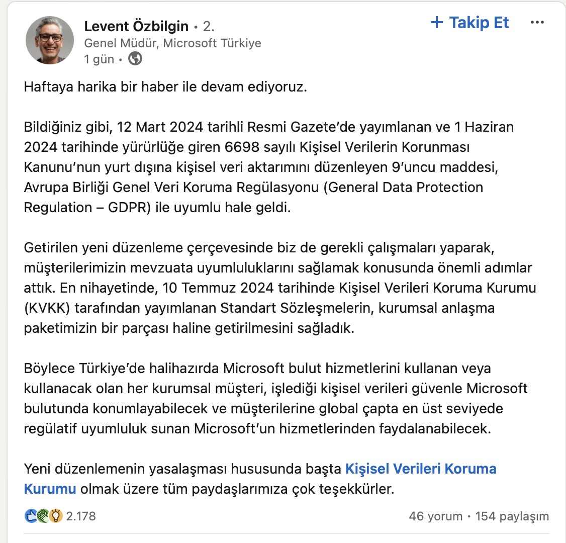 Microsoft'tan KVKK'nın yeni yönetmeliği hakkında açıklama