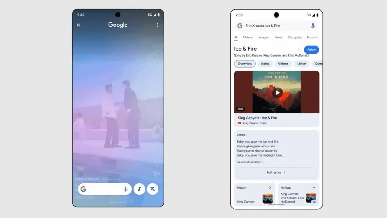 Android Circle to Search müzik bulma (tanıma)