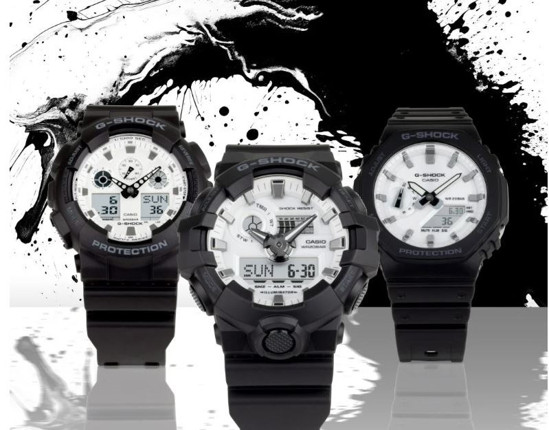 Gshock black white outlet