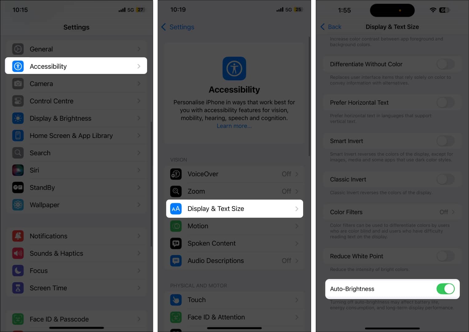 iphone otomatik parlaklığı kapatma