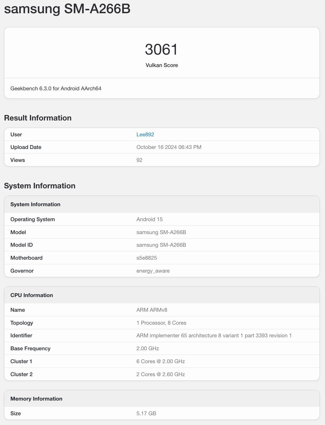 Samsung Galaxy A26, Exynos 1280 ile Geekbench'te listelendi