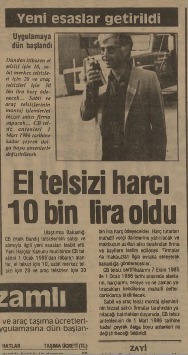 1986’ya uzanan harç: Telsiz Kullanım Ücreti aylık 21,50 TL oluyor
