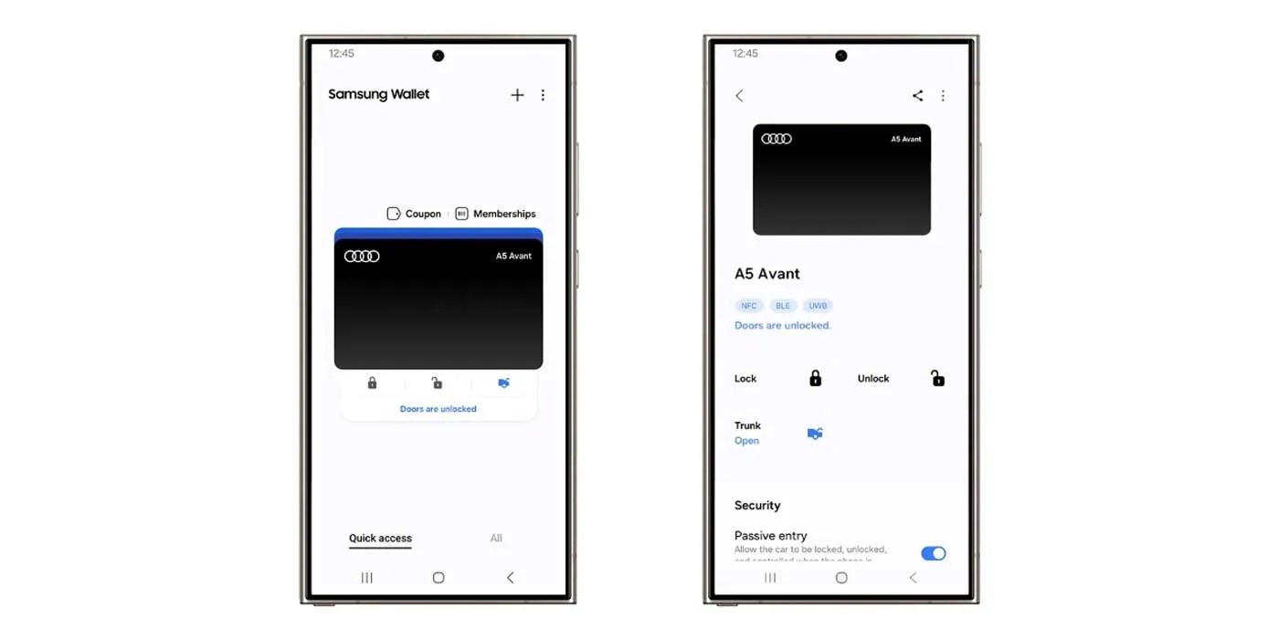 samsung wallet dijital anahtar audi