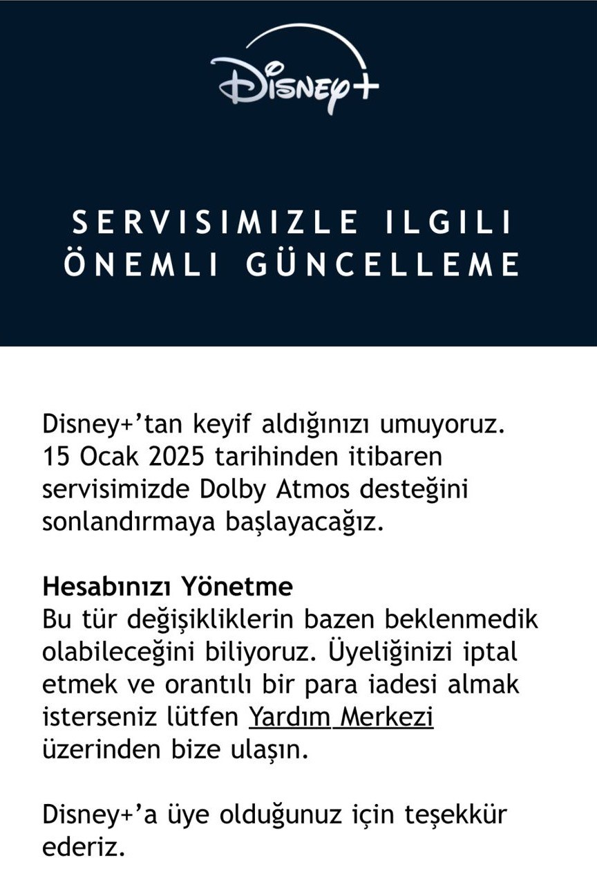 Disney+, Dolby Atmos desteğini kesiyor