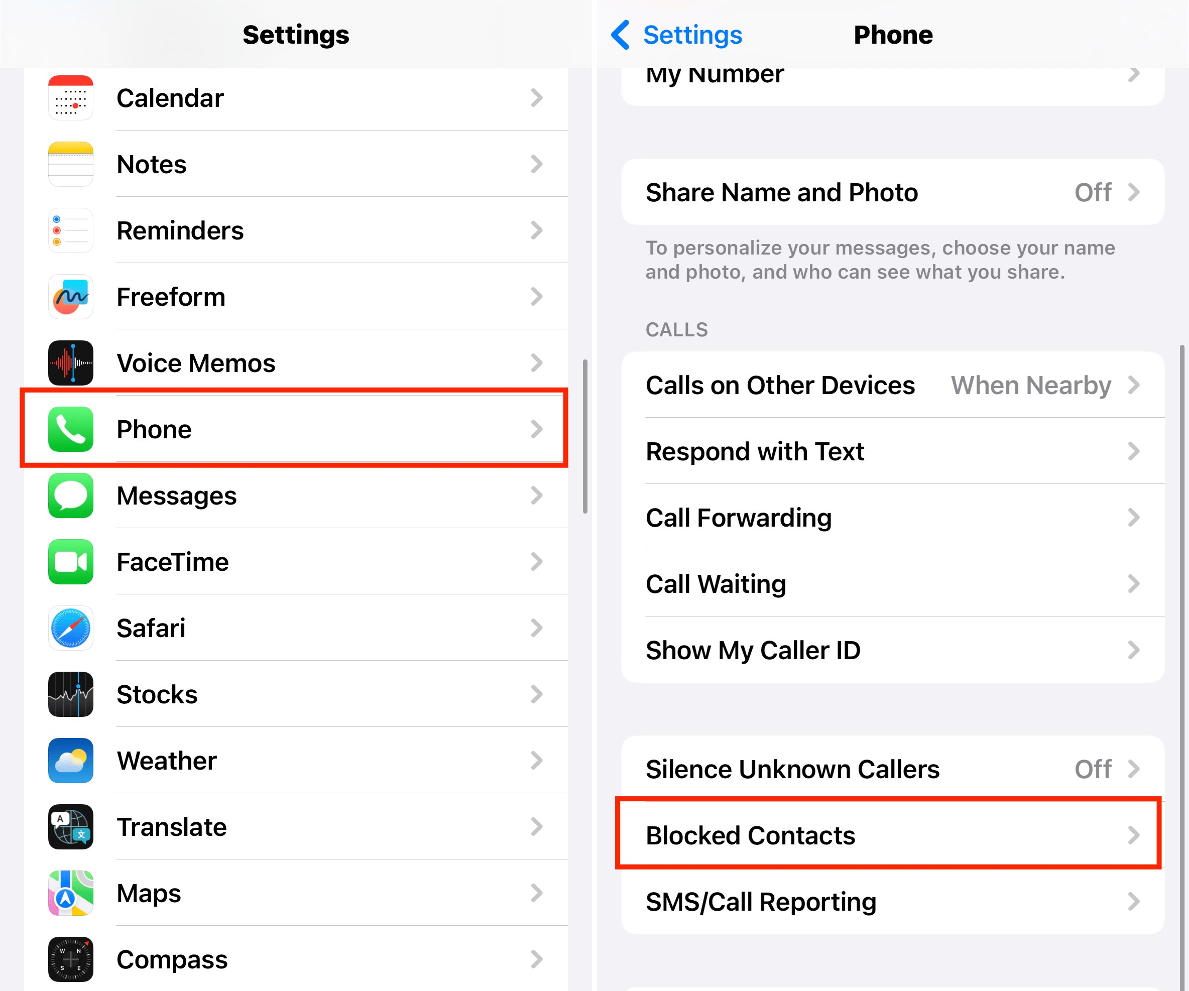 iphone engellenen kişileri görme