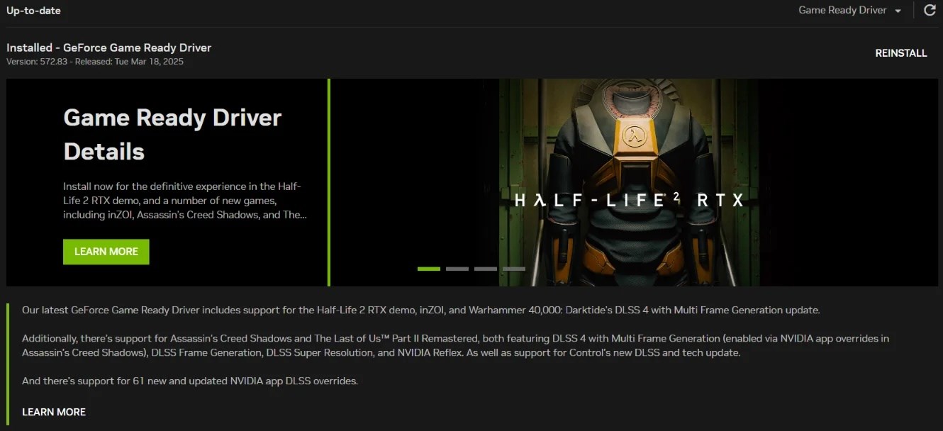 Nvidia GeForce 572.83 driver indir