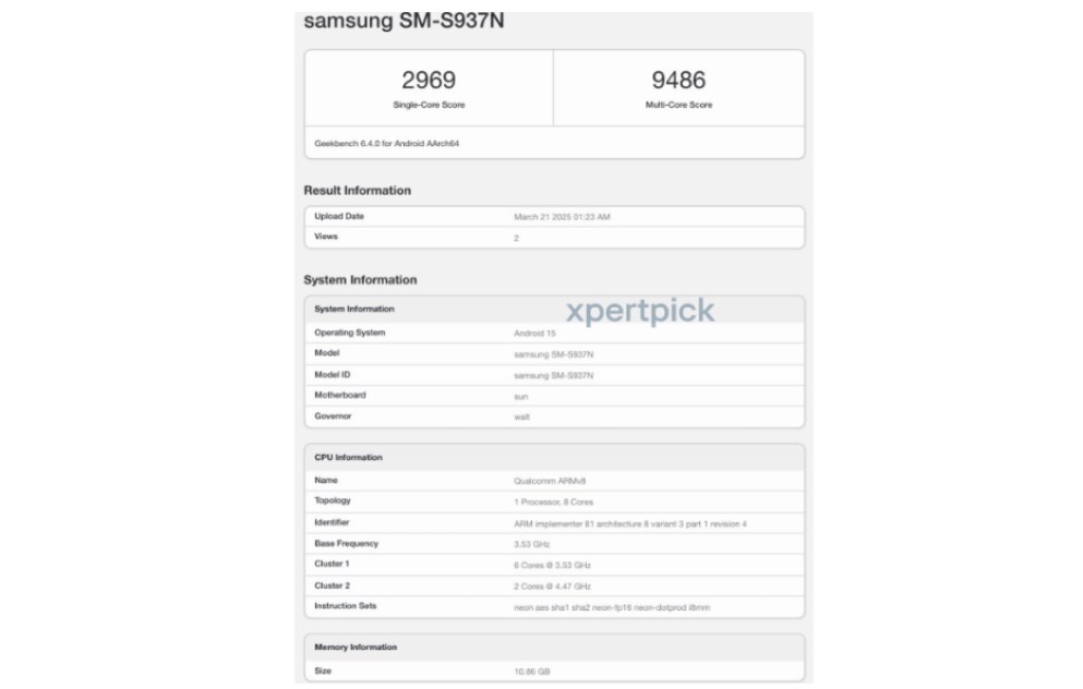 Samsung Galaxy S25 Edge, bir kez daha performans testinde görüldü