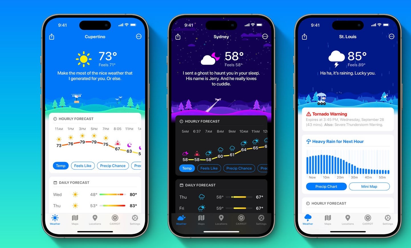iphone için en iyi hava durumu uygulaması Carrot Weather