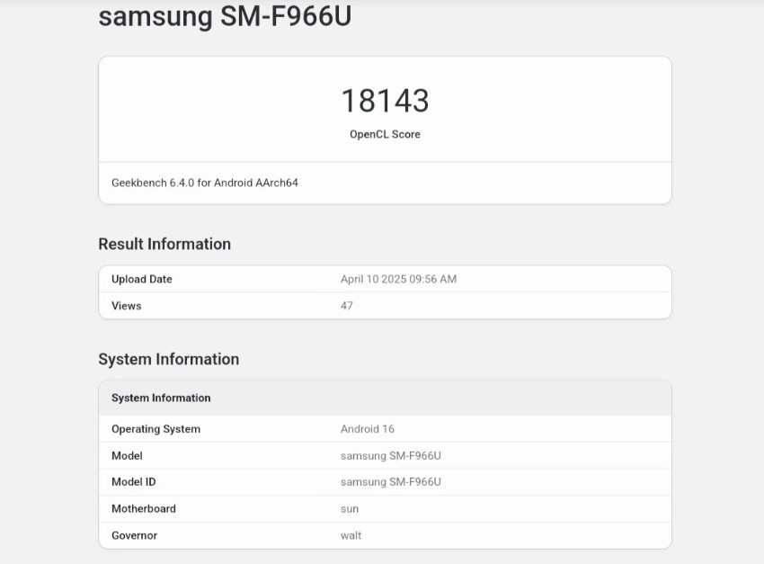 Galaxy Z Fold 7, One UI 8 ile Geekbench’te ortaya çıktı