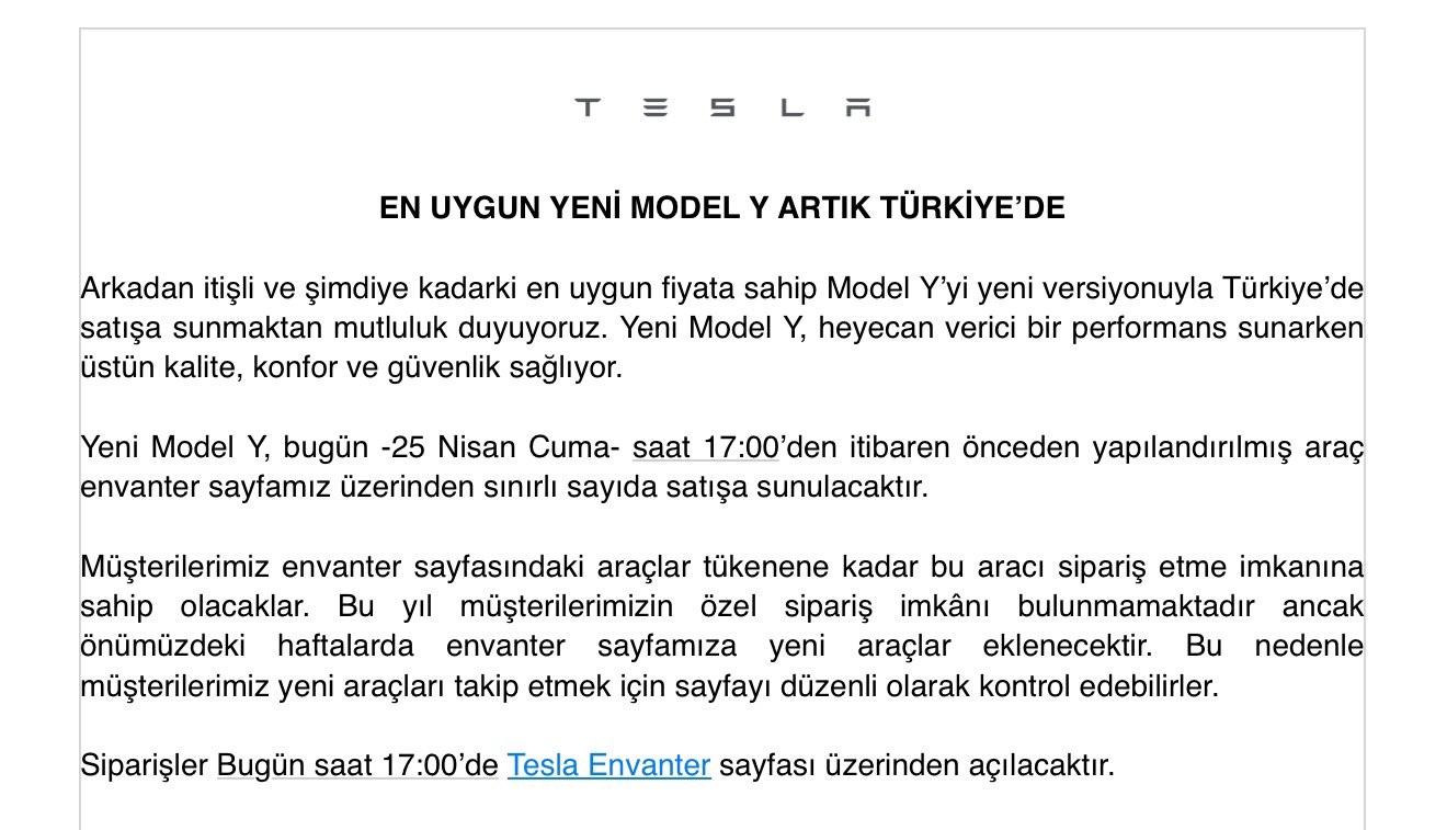 Yüzde 10 ÖTV'li yeni Tesla Model Y Türkiye'de