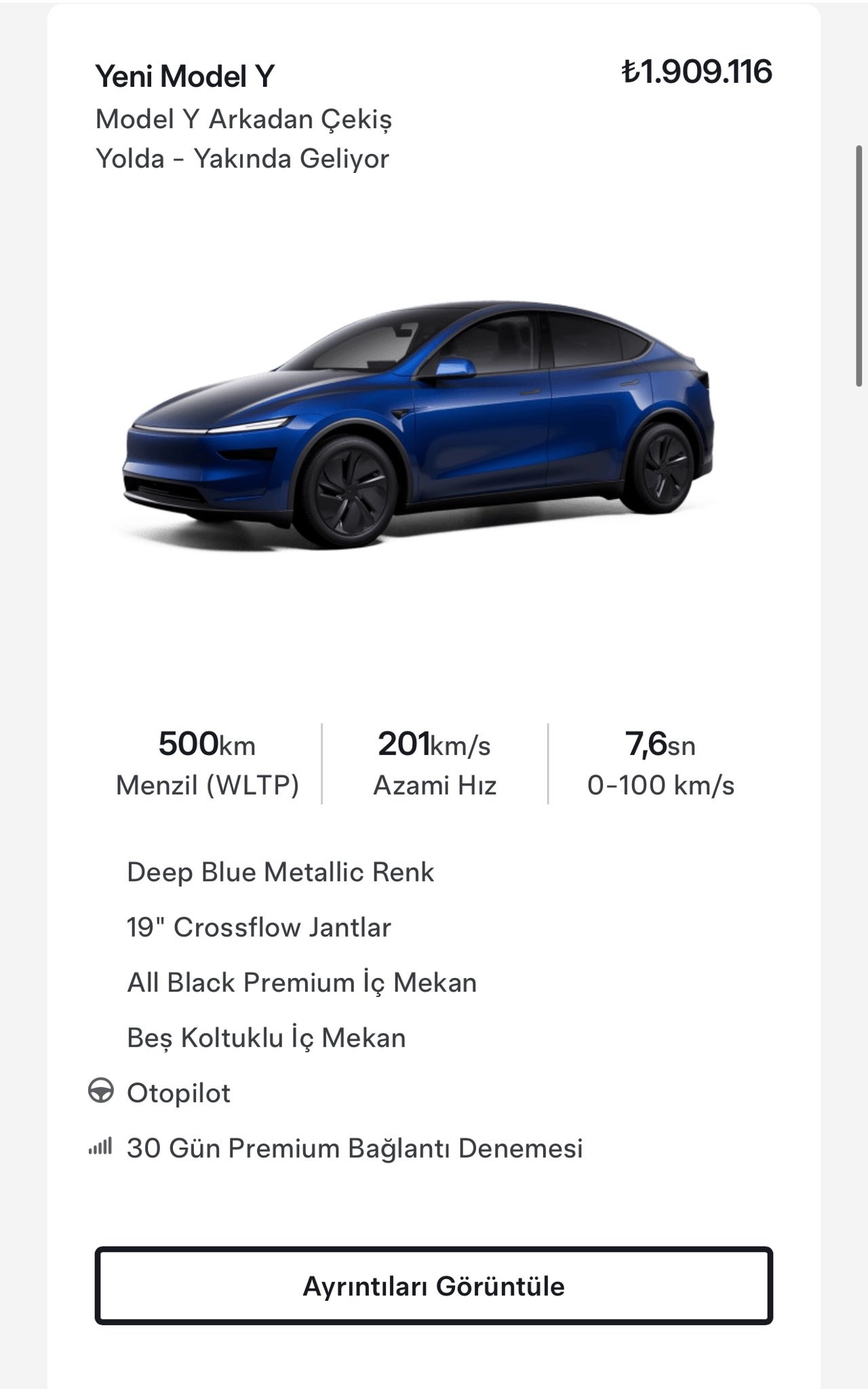 Yeni Tesla Model Y SR stokları 6 dakikada tükendi