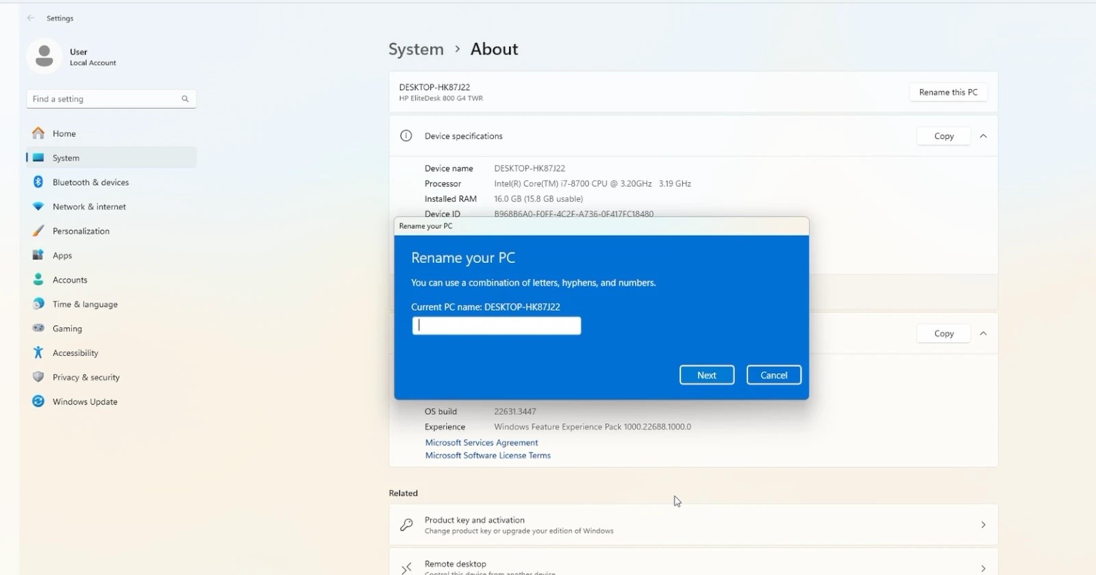 pc adını değiştirme windows 11