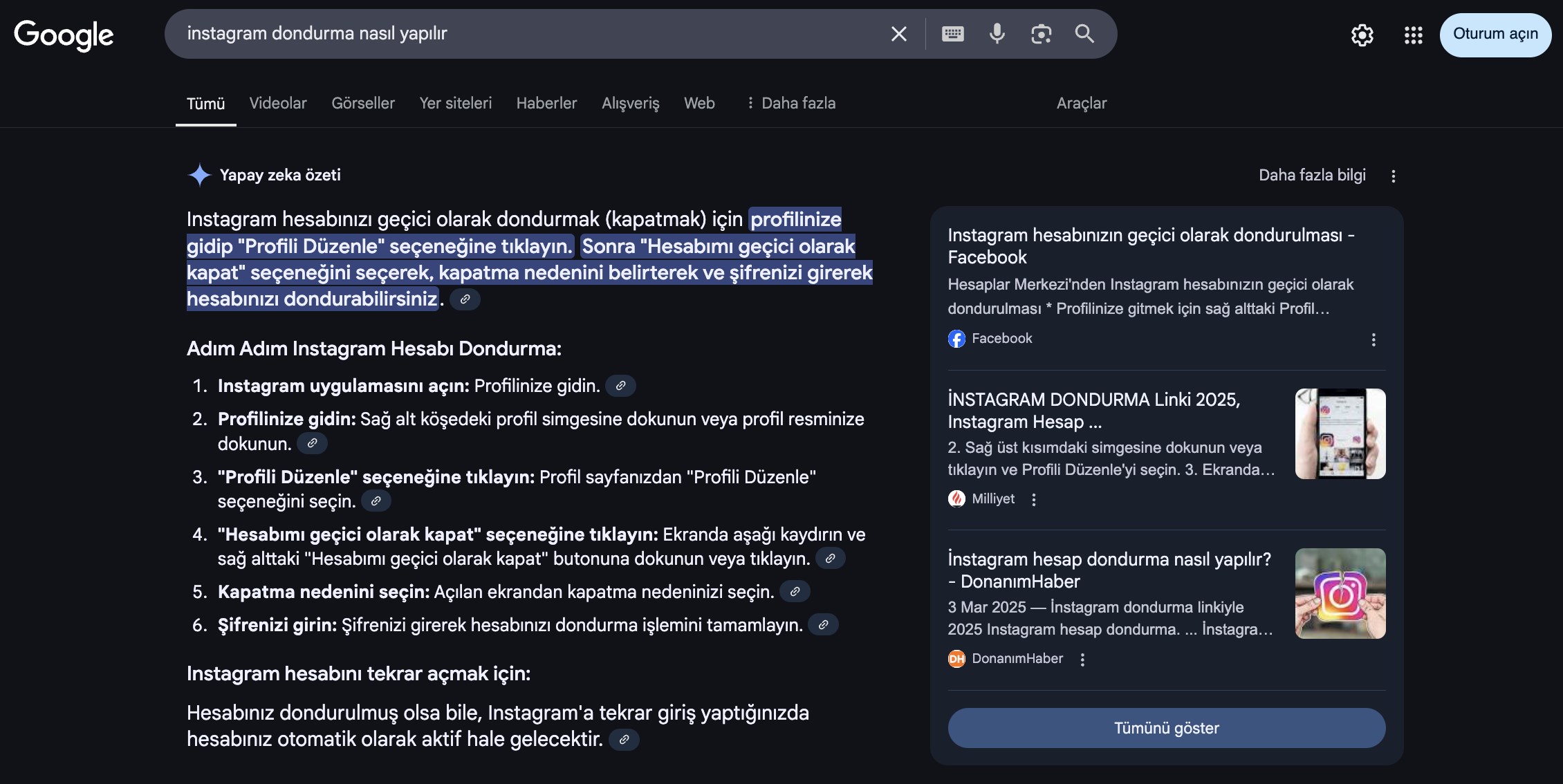 Google yapay zeka özetleri