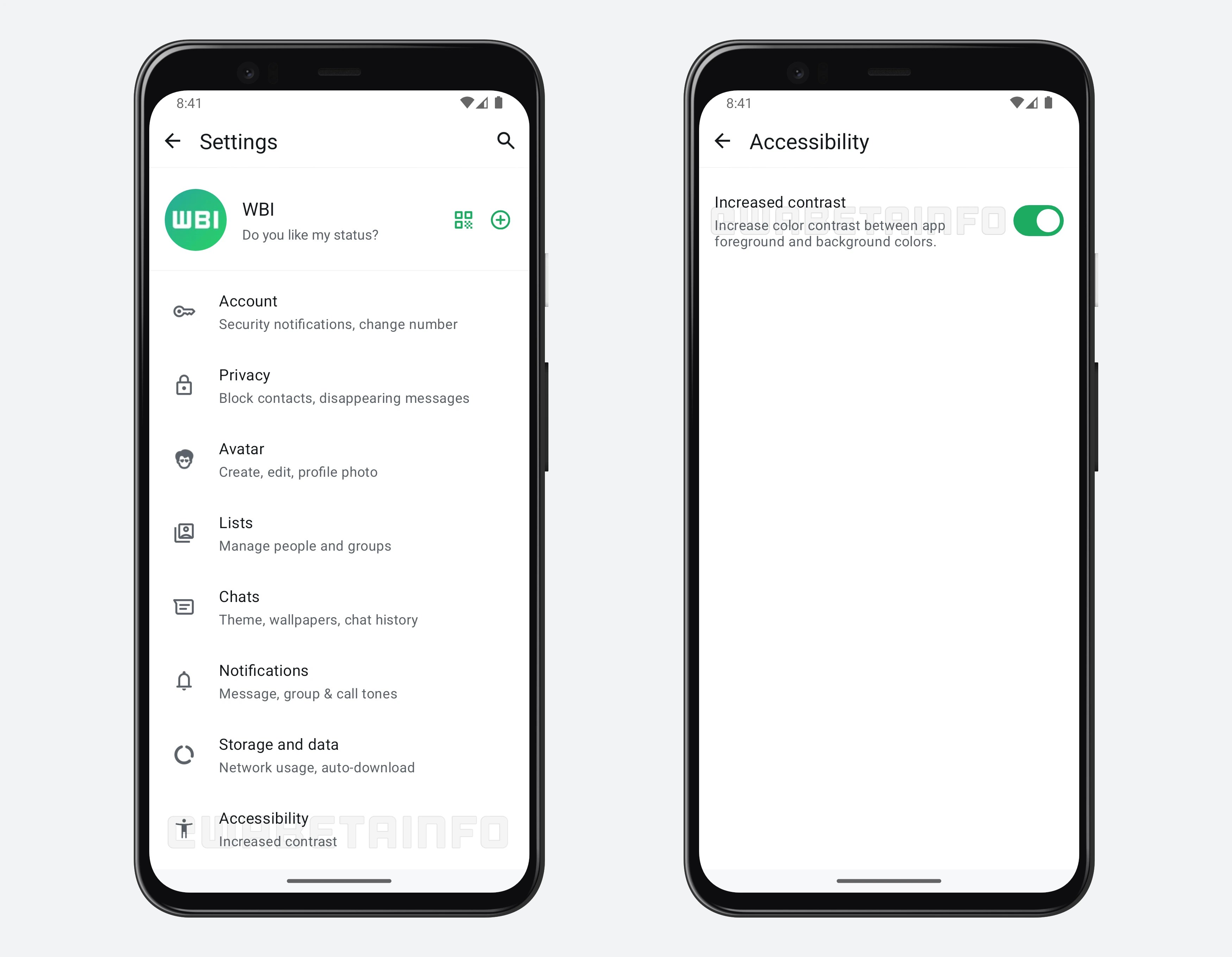whatsapp erişilebilirlik artırılmış kontrast