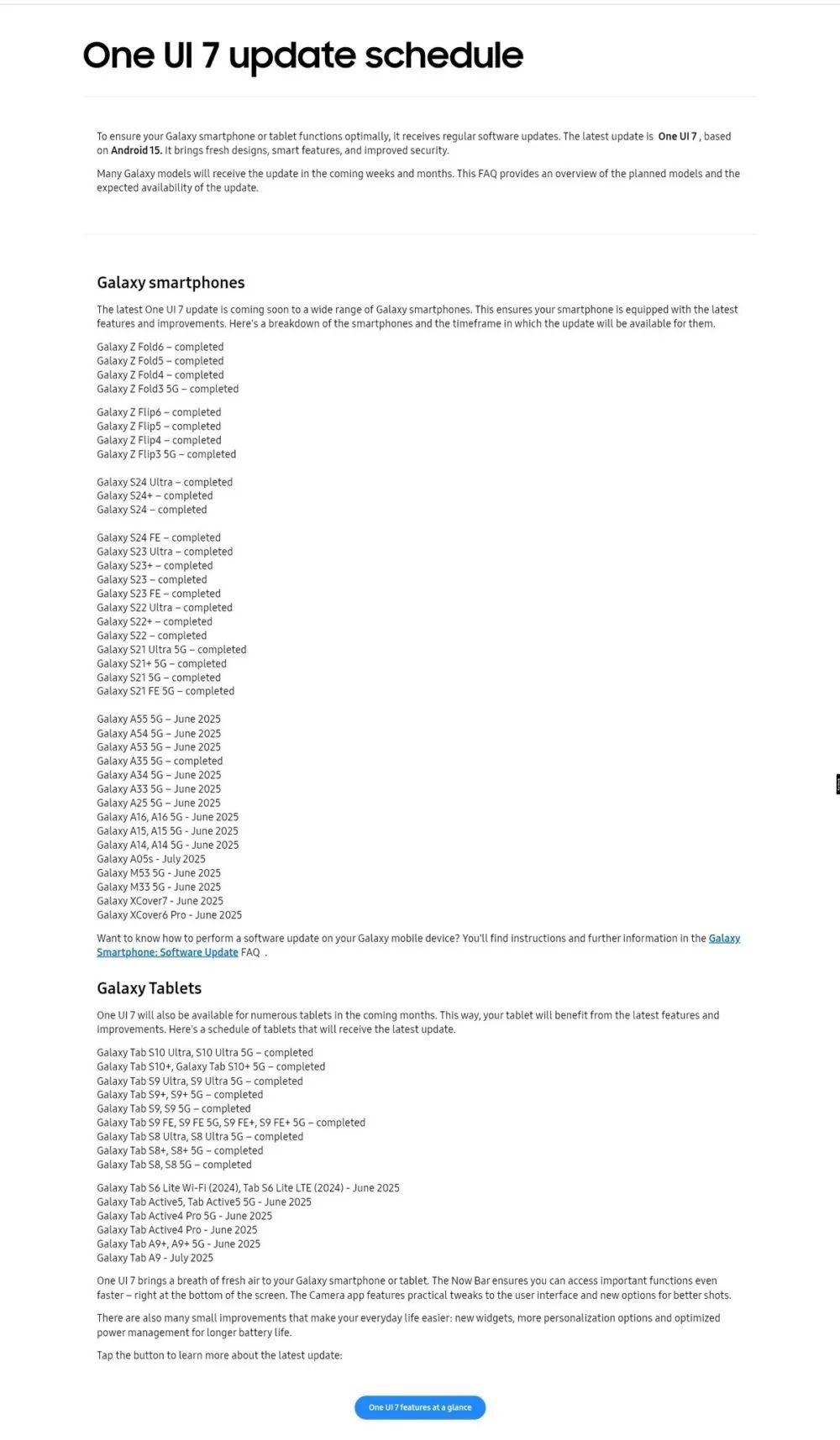 Samsung, One UI 7 dağıtım planını yeniledi