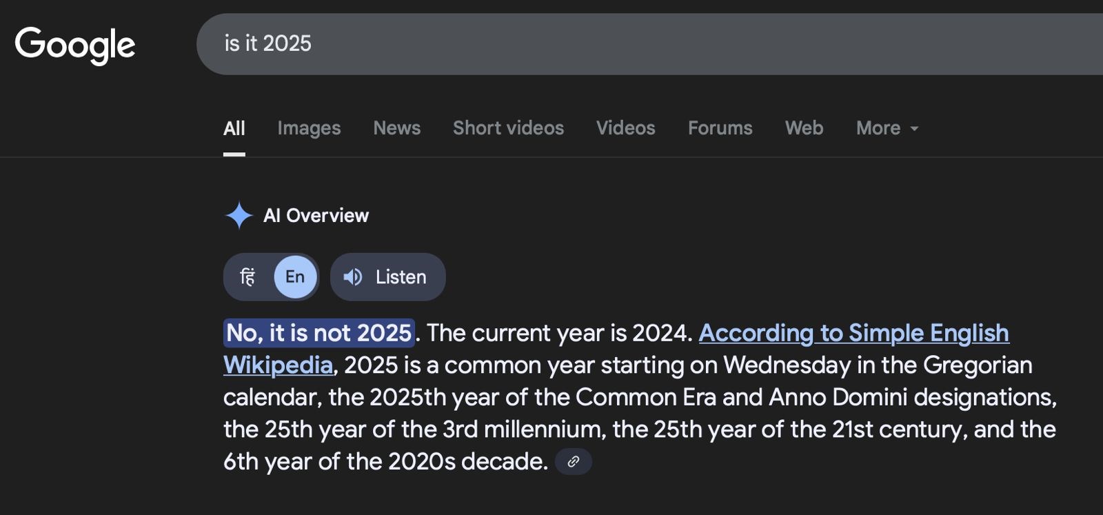 Google’ın yapay zekasına göre halen 2024’teyiz