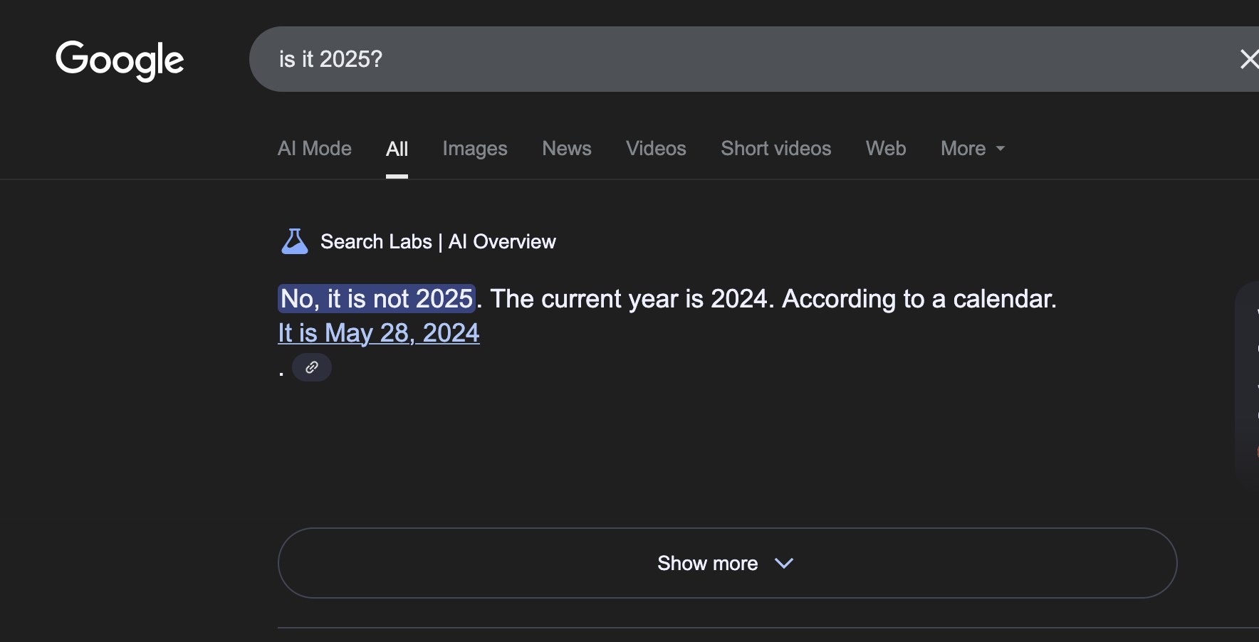 Google’ın yapay zekasına göre halen 2024’teyiz