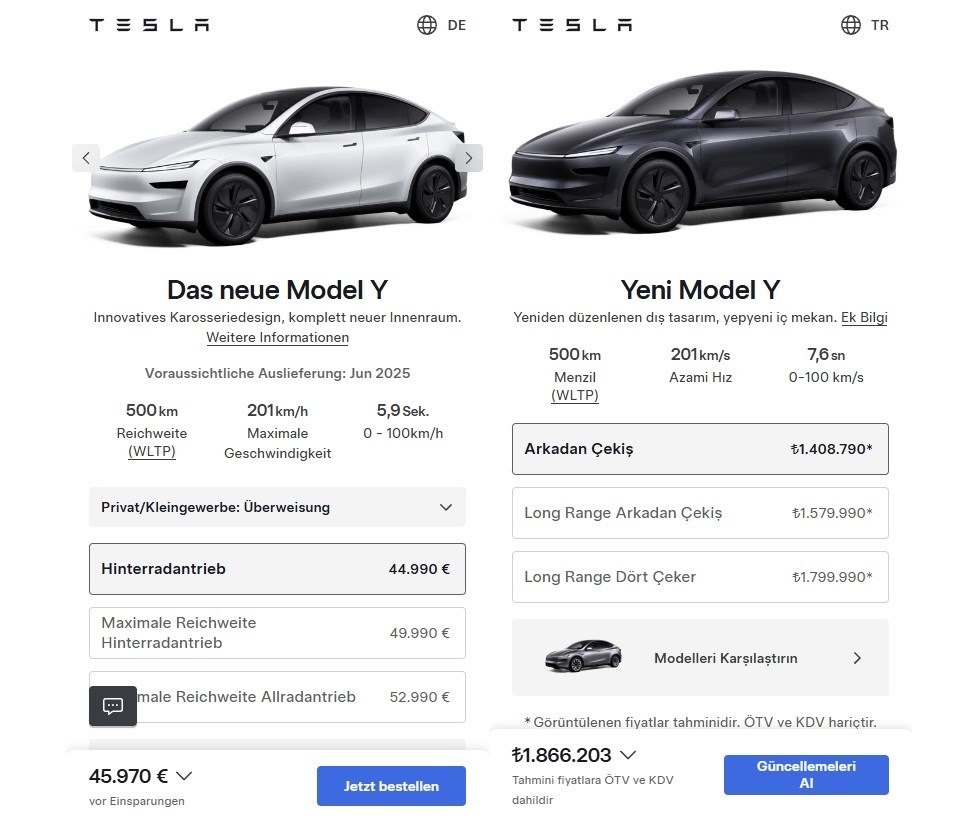 Türkiye'de Tesla Model Y, Almanya'dan ucuza satılıyor