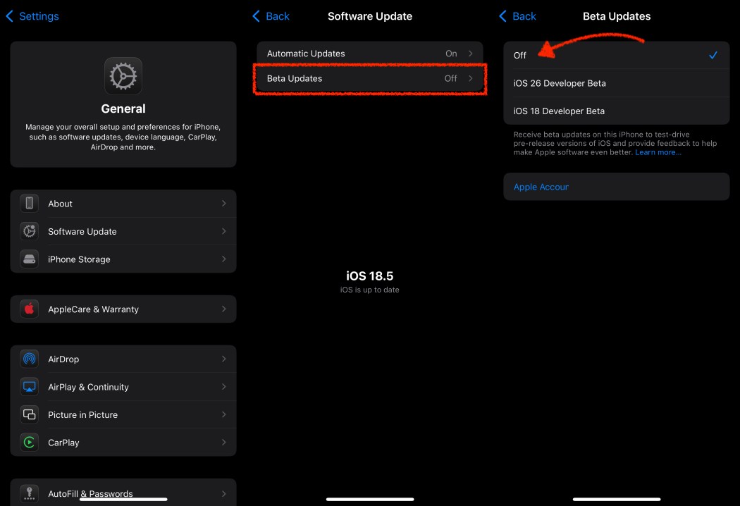 ios 26 beta kaldırma adımları