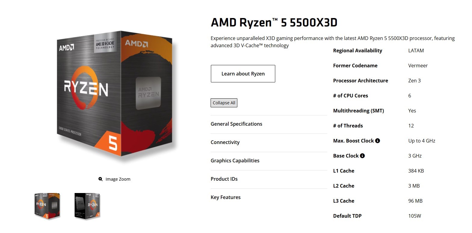 AMD Ryzen 5 5500X3D sessizce tanıtıldı: İşte özellikleri