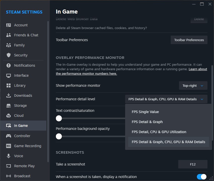 steam fps sayacı performans ölçümü güncelleme