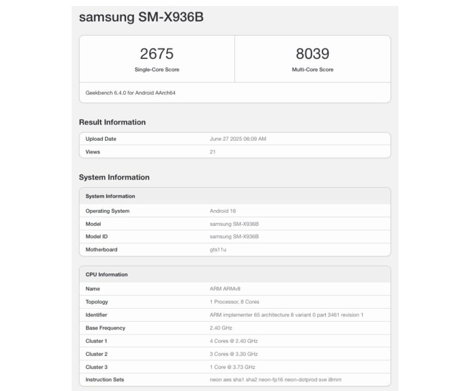 Samsung Galaxy Tab S11 Ultra’nın Geekbench skoru netleşti