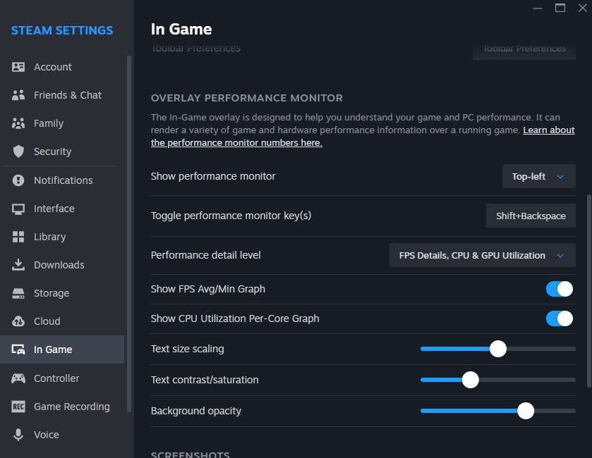 steam oyun içi performans izleyicisi fps