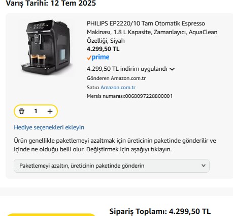 Philips EP2220 Tam Otomatik Espresso Makinesinde yüzde 50 indirim