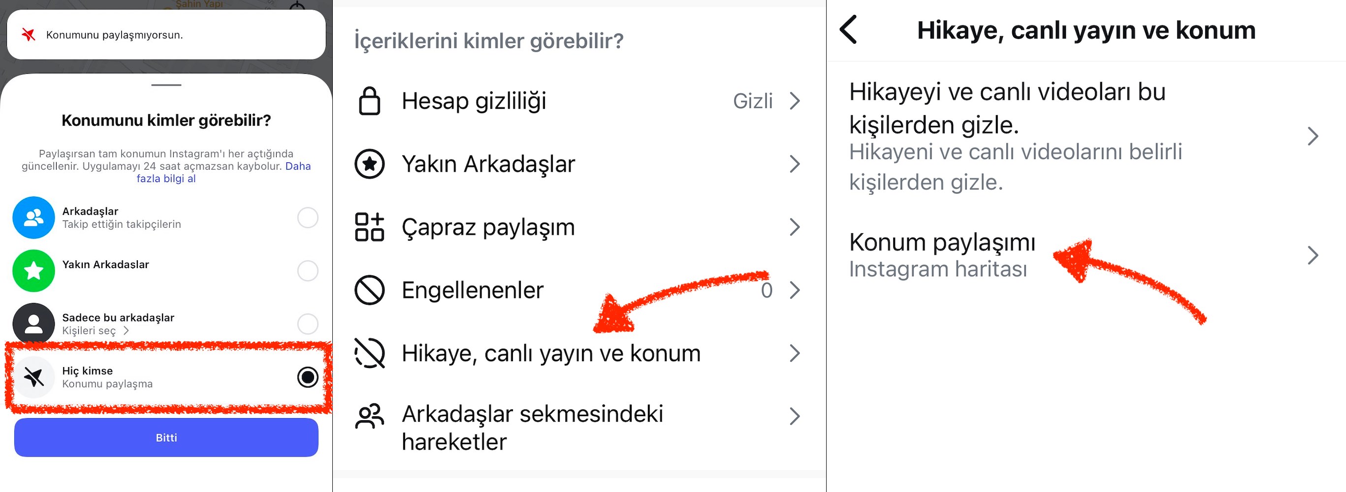 instagram anlık konum paylaşma harita kapatma adımları