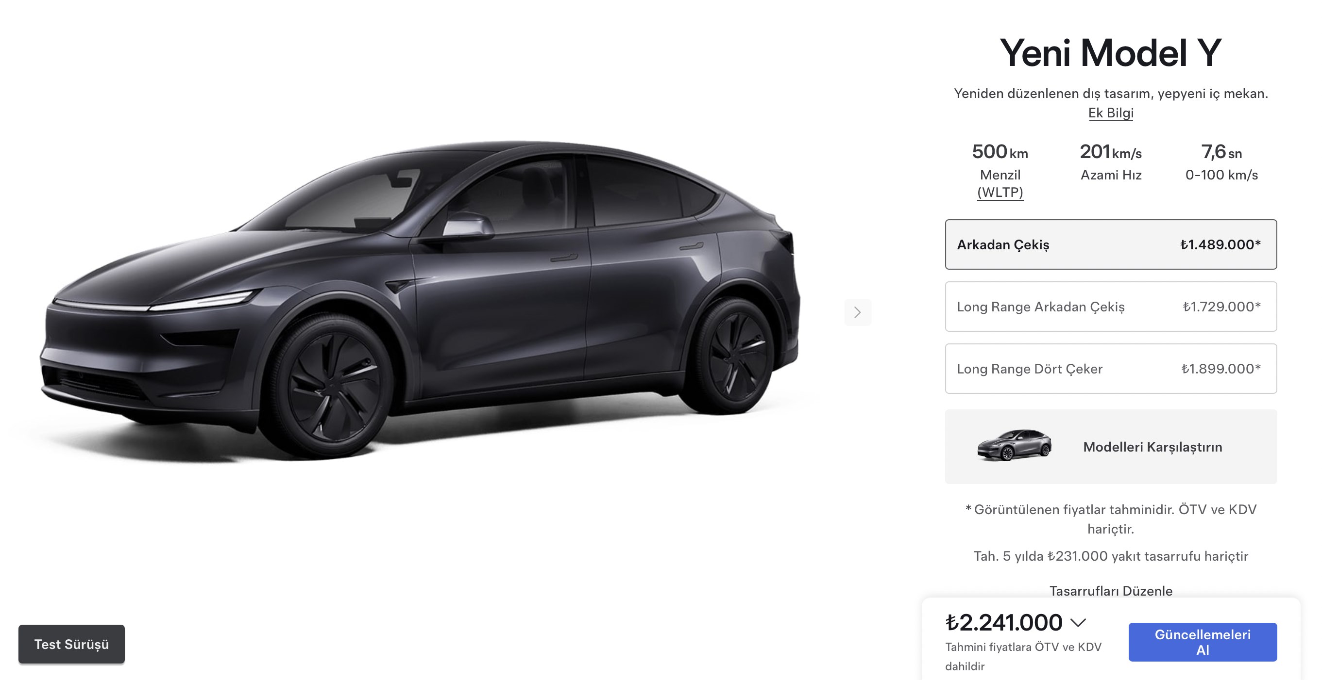 Tesla'nın sitesindeki fiyatlar güncellendi: Renk farkı ne kadar?