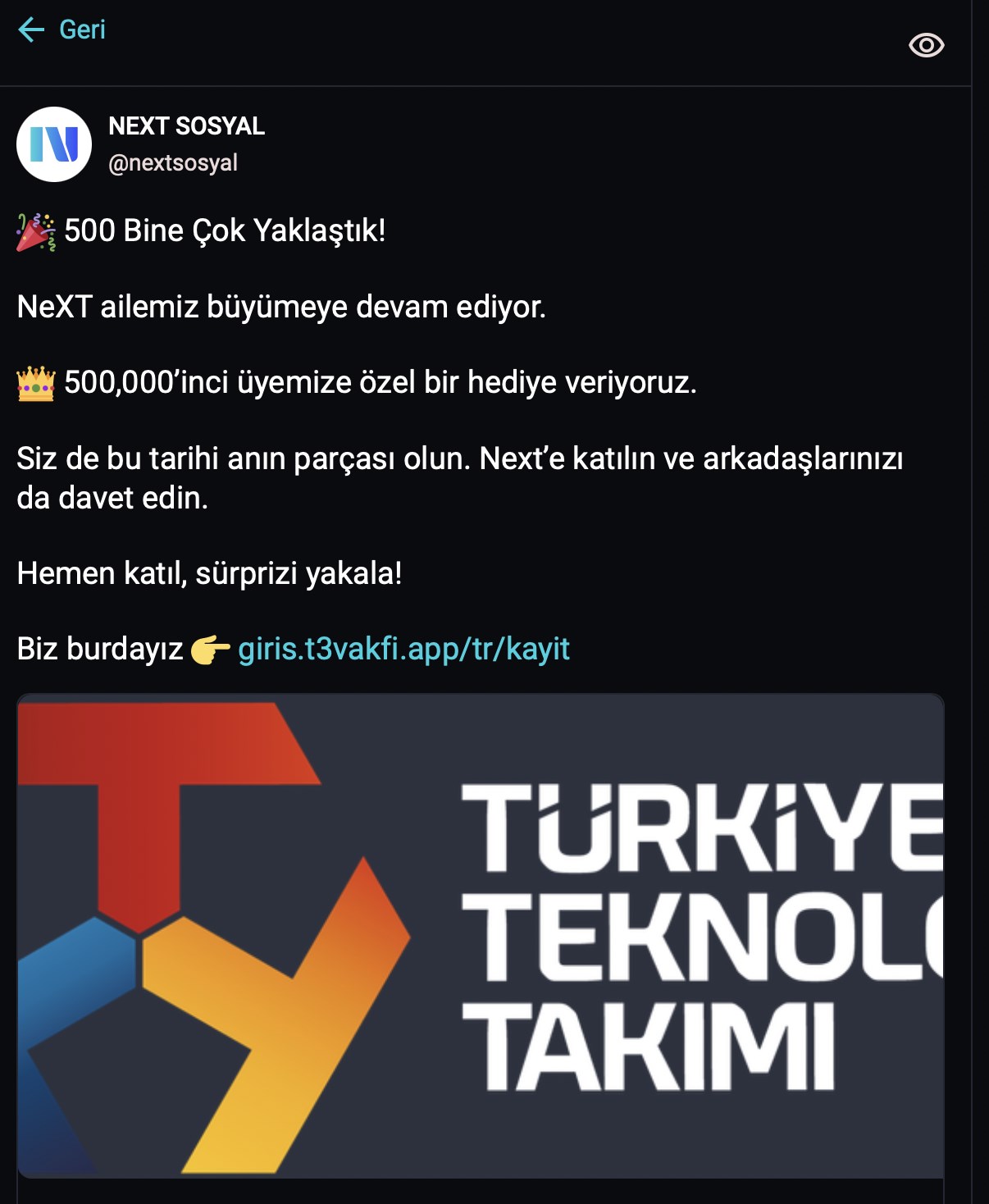 Next Sosyal 500 bininci üyeye özel hediye verecek