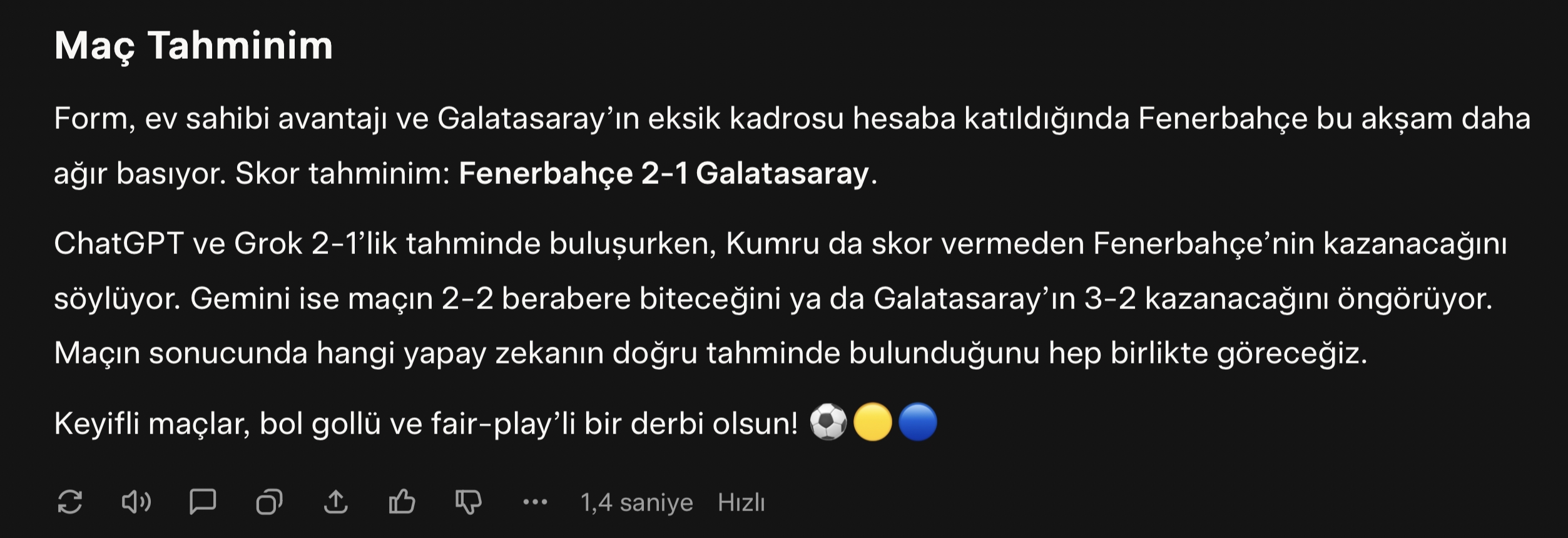 Yapay zekaya sorduk: Fenerbahçe-Galatasaray derbi sonucu ne olur?