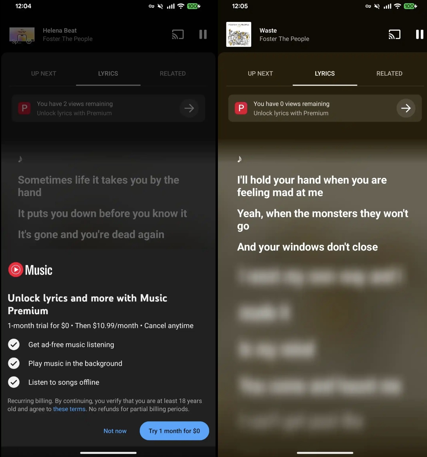 YouTube Music şarkı sözleri özelliğini premium aboneliğe bağladı