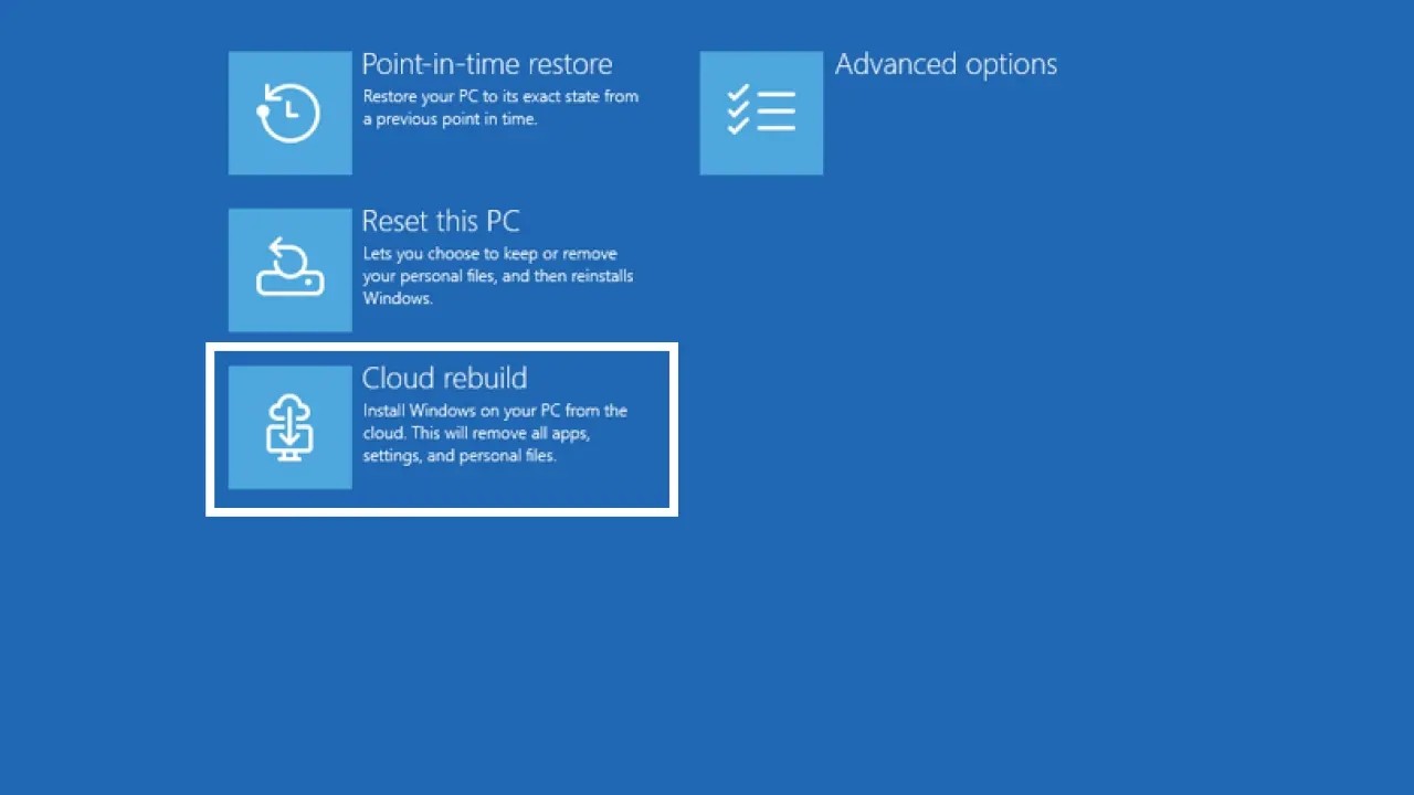 Windows 11 bulut kurtarma Cloud Rebuild özelliği