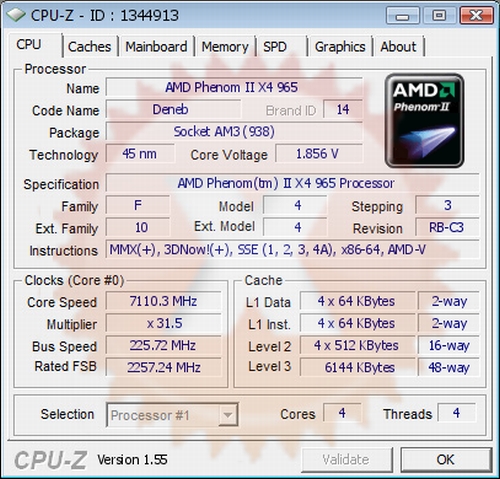AMD'nin Phenom II X4 965 Black Edition işlemcisi 7110MHz'e çıkartıldı