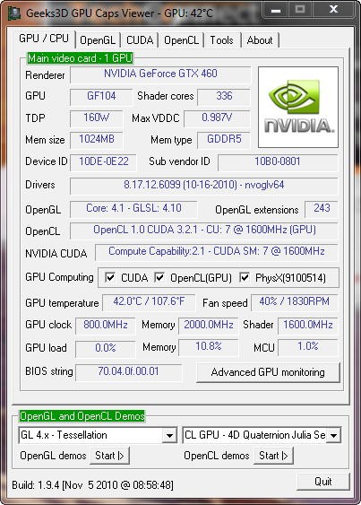 GPU Caps Viewer ve GPU Shark, GeForce GTX 580 desteği ile güncellendi