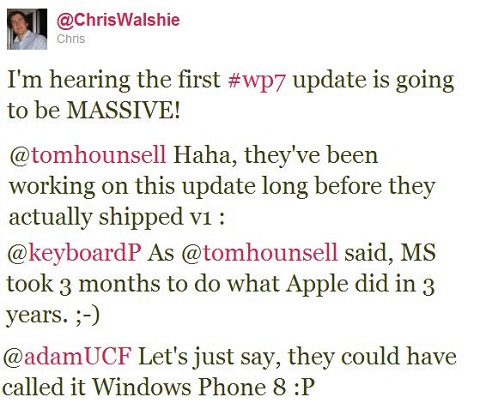 Windows Phone 7'nin ilk büyük güncellemesi 'devasa' olabilir