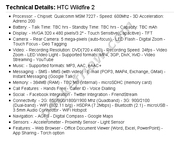 HTC Wildfire 2'ye ait olduğu iddia edilen teknik detaylar internete sızdırıldı