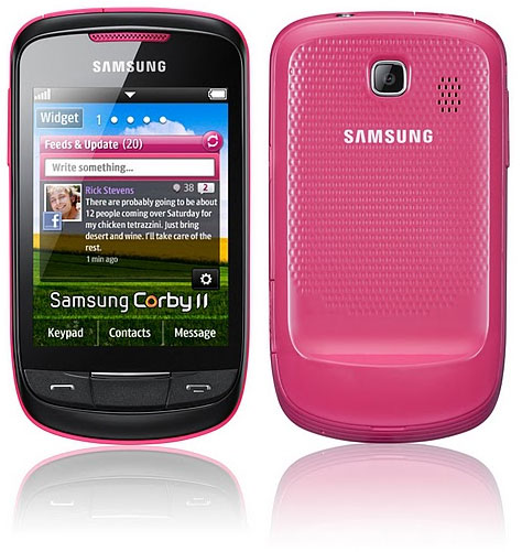 Samsung S3850 Corby II; Dokunmatik ekran, Wi-Fi 802.11n, Bluetooth 3.0 bir arada