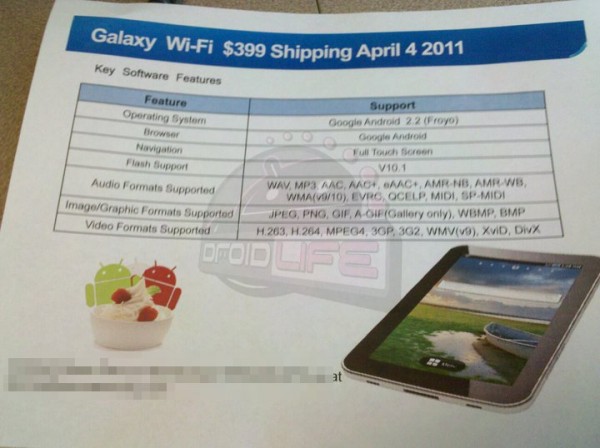 Samsung, Galaxy Tab'in sadece WiFi destekli versiyonunu 4 Nisan'da satışa sunabilir