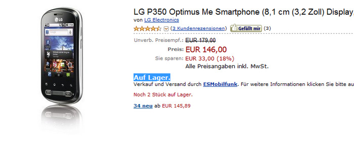 Android 2.2 işletim sistemli LG P350 Optimus Me için İngiltere'de geri sayım başladı