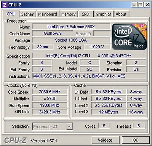 Intel'in 6 çekirdekli Core i7-990X Extreme Edition işlemcisi 7030MHz'e hız aşırtıldı