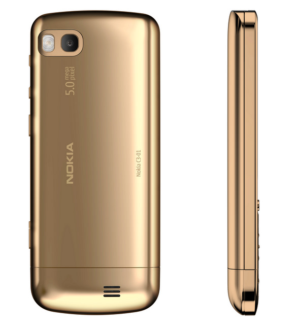 Nokia'dan 1 GHz işlemcili ve 18 ayar altın kaplamalı cep telefonu: C3-01 Gold Edition