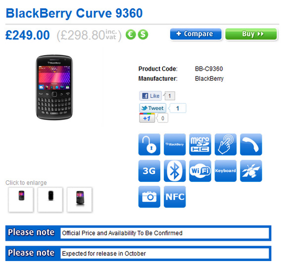 BlackBerry Curve 9360, Torch 9810, Torch 9860 için İngiltere'de ön sipariş alınıyor