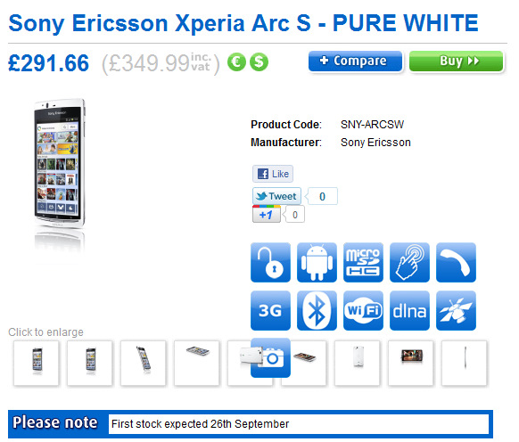 Sony Ericsson Xperia Arc S için İngiltere'de 397 Euro'dan ön sipariş alınıyor