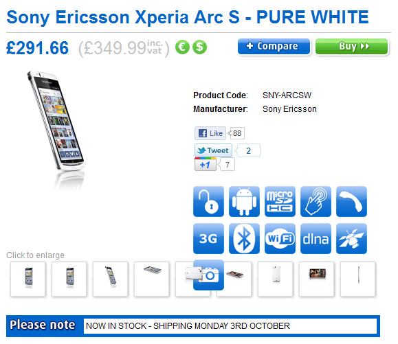 Sony Ericsson Xperia Arc S, 350 Pound'dan İngiltere sahillerine vurdu