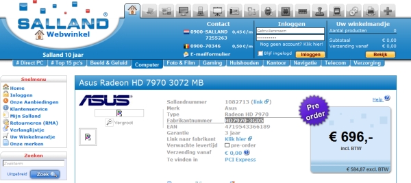 Asus Radeon HD 7970 ön-siparişte, fiyatı 700 Avro!