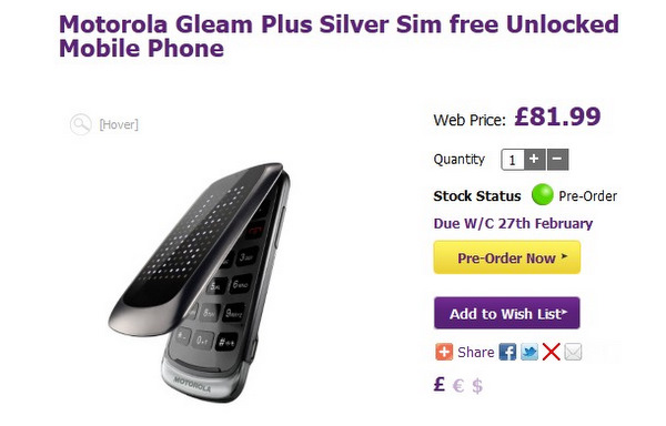 Motorola'nın kapaklı cep telefonu Gleam+ şubat sonuna doğru satışa sunulabilir